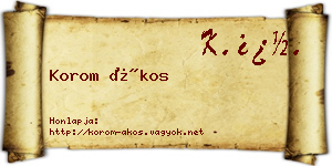 Korom Ákos névjegykártya